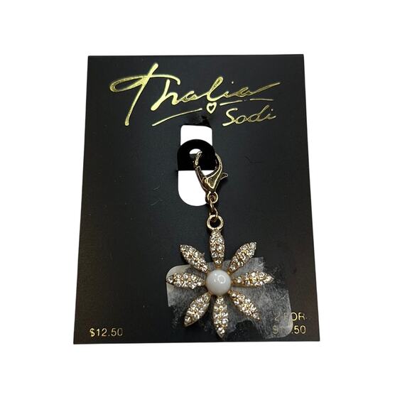 Thalia Sodi Gold Flower Charm w/ Rhinestone Details & White Gemstone Center, NWT - Picture 1 of 3